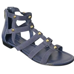 Marc Fisher Gold Studded Gladiator Strappy Sandals‎ Size 8 Blue Flats Open Toe